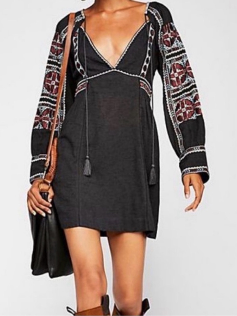 Free People All My Life Mini Dress Black Embroidered Size Medium